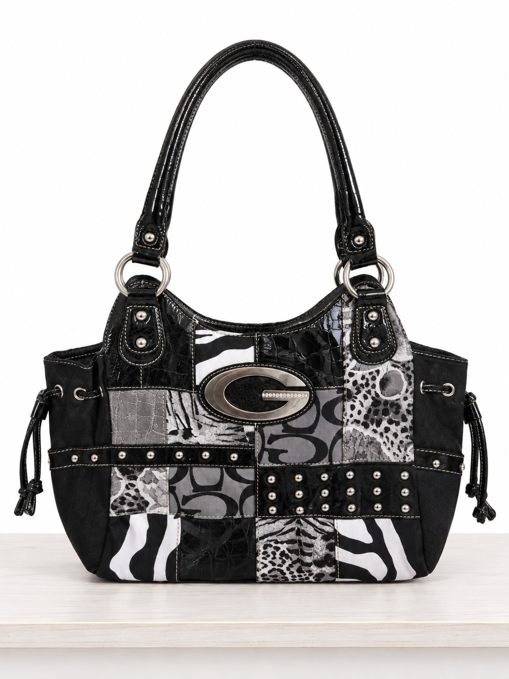 Black Patchwork Tote Handbag - Women